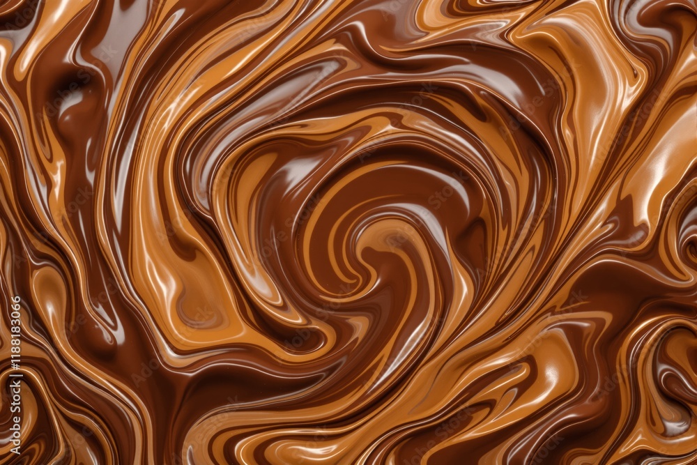 Abstract swirling chocolate texture in brown tones on a glossy surface. Abstract swirling chocolate texture in brown tones on a glossy surface.
