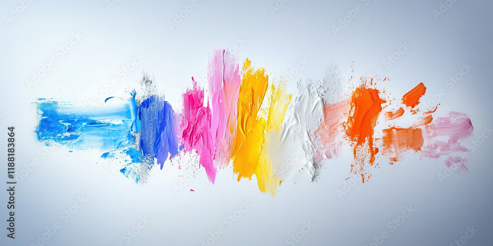 Fototapeta premium Vibrant paint strokes in various colors create dynamic and artistic display. blend of blue, pink, yellow, and orange evokes creativity and energy