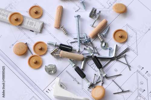 an assembly manual for furniture with screws and dowels