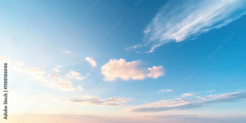 Fototapeta premium serene sky with soft pastel clouds and radiant blue backdrop evokes tranquility and peace