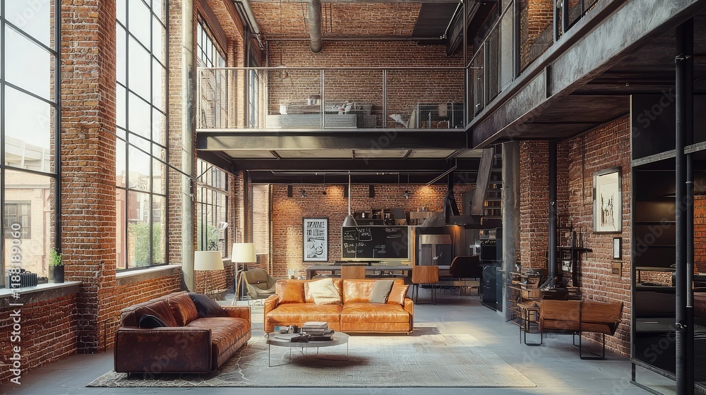 Stylish Modern Loft with Open Space and Brick Wall Design Stylish Modern Loft with Open Space and Brick Wall Design