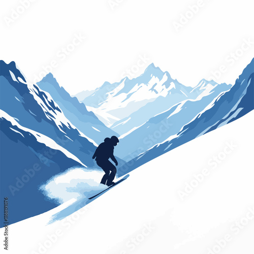 Gliding the White Peaks Vector Illustration