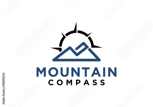 simple and modern north compass logo design template with combination of mountain design in it. logo for mountain climbing, nature lovers