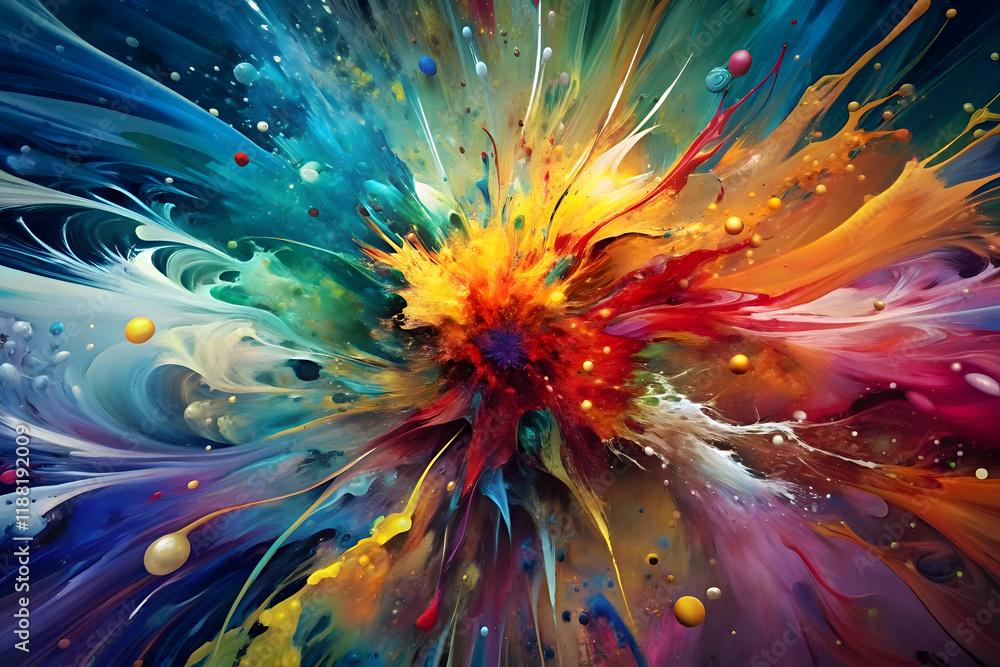 Abstract Colorful Explosion. A Vivid and Expressive Fluid Painting Abstract Colorful Explosion. A Vivid and Expressive Fluid Painting