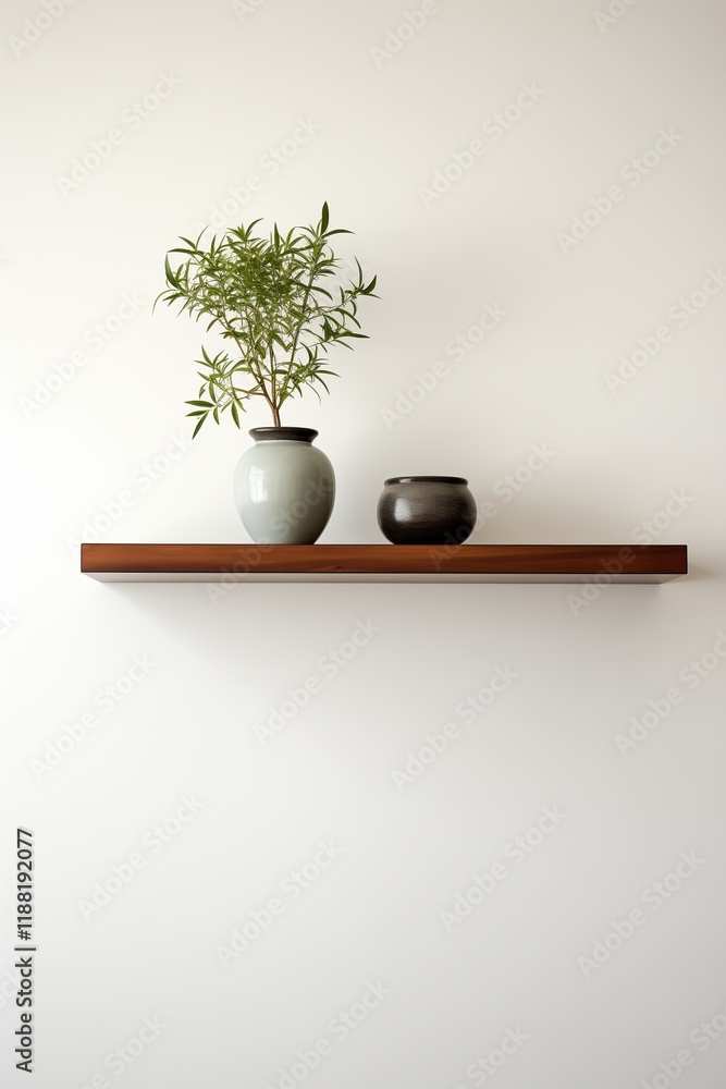 A modern shelf displaying a chic plant and decorative pot, enhancing minimalist home decor with greenery. A modern shelf displaying a chic plant and decorative pot, enhancing minimalist home decor with greenery.