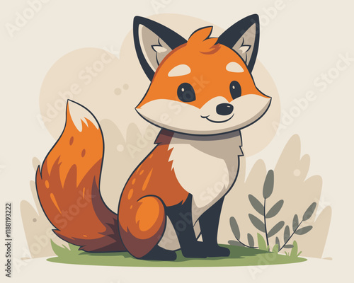 Cute cartoon fox in the forest. Vector illustration in flat style. photo