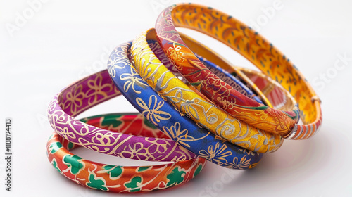colorful bangles on a white background
