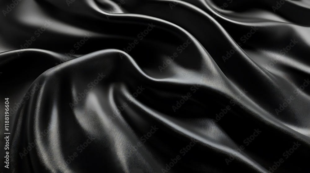 Obraz premium Black silk fabric texture, draped waves, elegant background, design resource