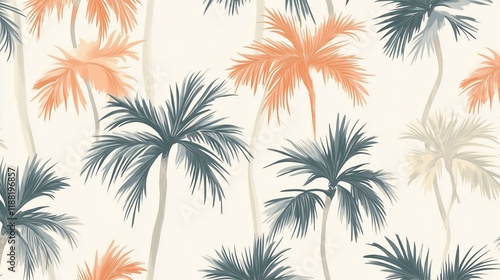 Hand drawn palm tree seamless pattern illustration set. Hawaiian print collection, summer vacation background in vintage art style. Tropical plant painting wallpaper texture