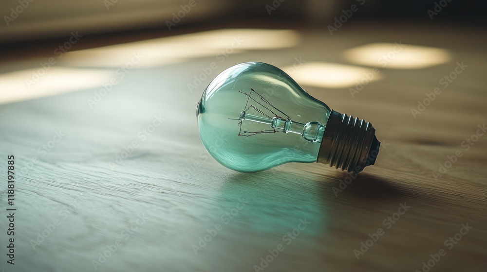 A Teal Light Bulb on Wooden Floor A Teal Light Bulb on Wooden Floor