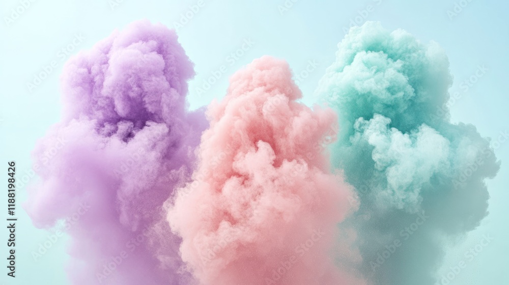 Pastel colored clouds float against a light blue sky Pastel colored clouds float against a light blue sky