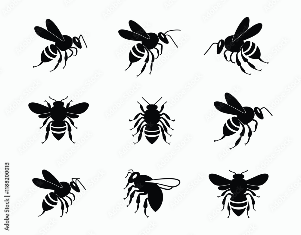 Fototapeta premium Creative Bee Silhouette Collection Vector Template Art