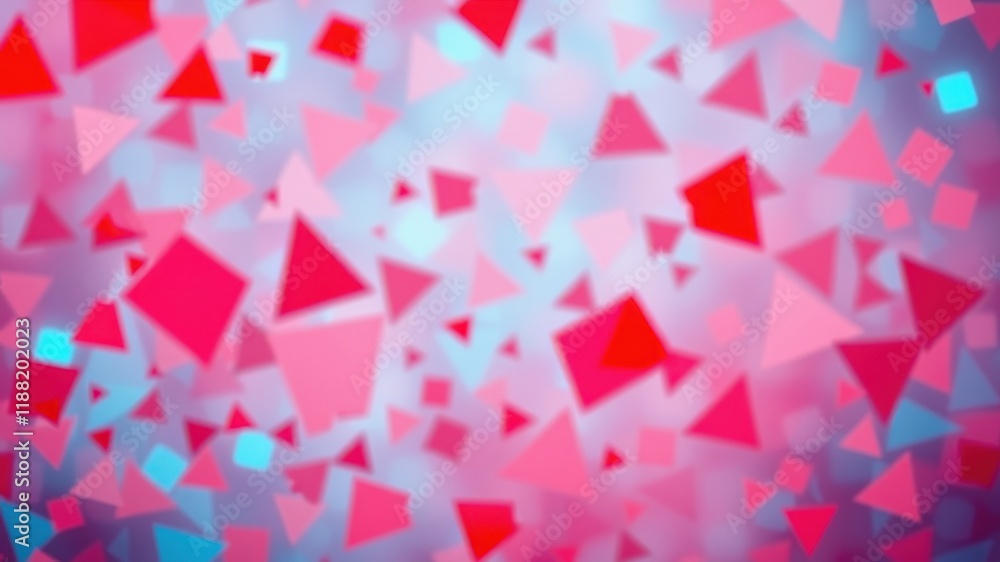 Obraz premium Abstract Blurred Background with a Random Pattern of Overlapping Pink and Blue Triangles and Squares