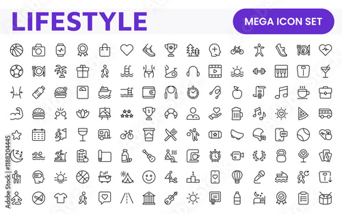 Lifestyle Icon Set. A chic and versatile collection of icons representing wellness, hobbies, daily living, lifestyle, and personal growth.