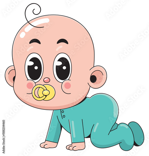 Cute Cartoon Baby Crawling with Pacifier