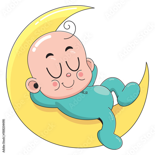 Cute Baby Sleeping on a Crescent Moon