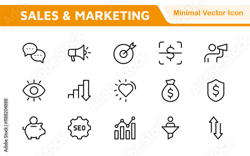 Sales and Marketing Icon Set. A dynamic collection of icons designed to enhance branding, promotions, and customer engagement, perfect for marketing materials and business applications.