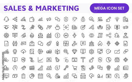 Sales and Marketing Icon Set. A dynamic collection of icons designed to enhance branding, promotions, and customer engagement, perfect for marketing materials and business applications.