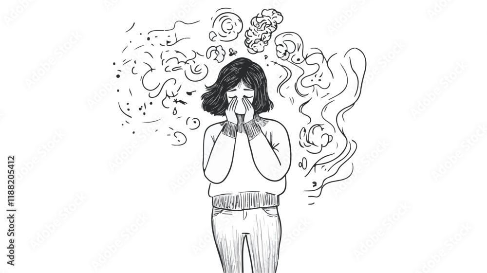 people with anxiety are surrounded by thoughts Mental disorders and chaos in consciousness find answers vector illustration.