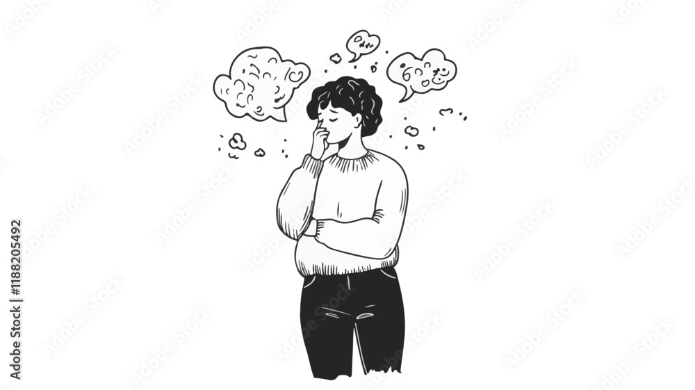 people with anxiety are surrounded by thoughts Mental disorders and chaos in consciousness find answers vector illustration. people with anxiety are surrounded by thoughts Mental disorders and chaos in consciousness find answers vector illustration.