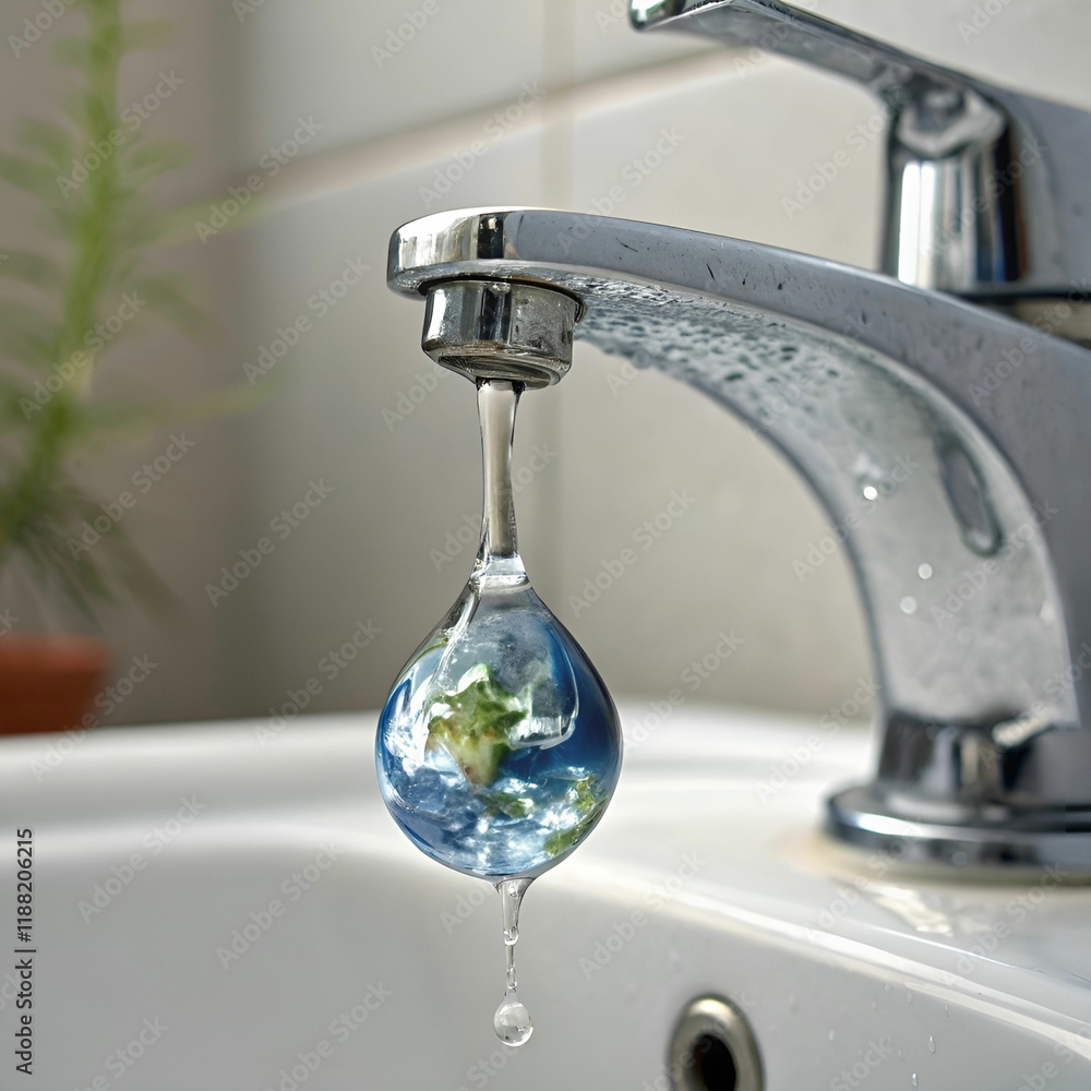 world droplet coming from tap concept world droplet coming from tap concept