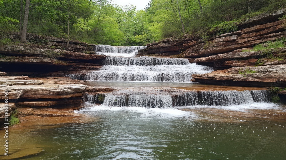 Obraz premium Cascading Waterfall in a Lush Green Forest