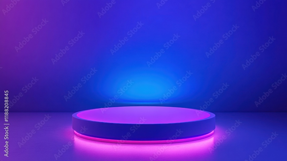 Illuminated Circular Platform Against Vibrant Blue Background Illuminated Circular Platform Against Vibrant Blue Background