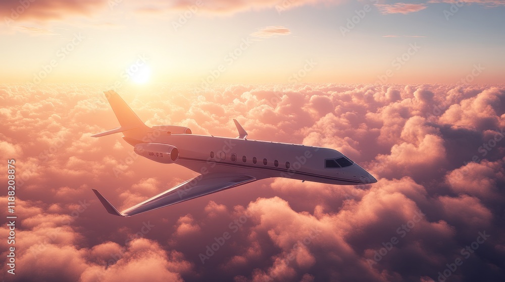 Private Jet Soaring Above Sunset Clouds Private Jet Soaring Above Sunset Clouds
