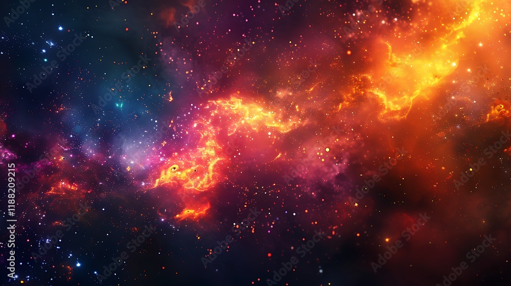 Colorful nebula with dramatic lighting, glowing particles in a dark background, depth of field, fantasy illustration, high resolution photography. Colorful nebula with dramatic lighting, glowing particles in a dark background, depth of field, fantasy illustration, high resolution photography.