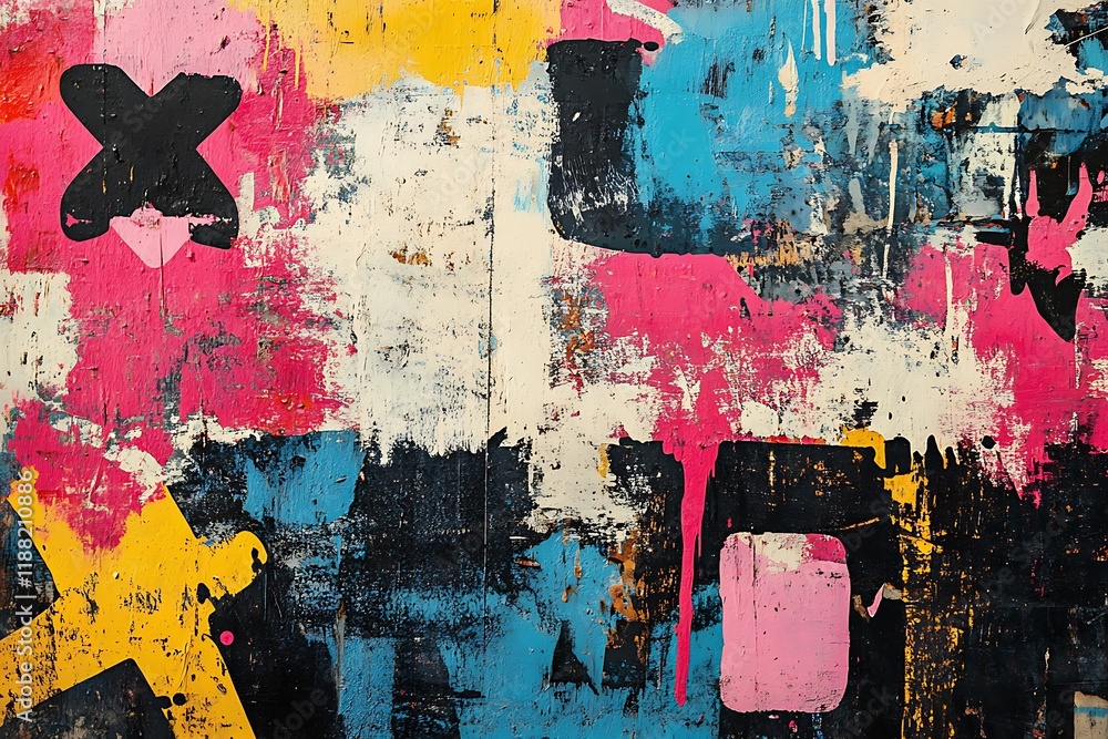 A grunge-inspired poster with a mix of vivid graffiti tags, bold typography, and abstract textures on a vibrant background A grunge-inspired poster with a mix of vivid graffiti tags, bold typography, and abstract textures on a vibrant background