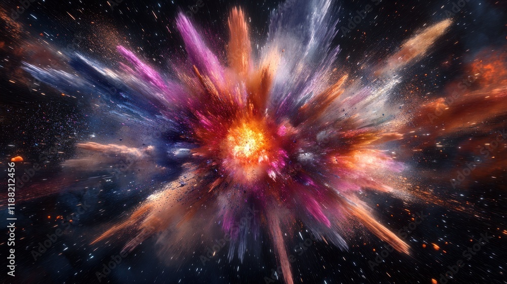 Fototapeta premium Cosmic Color Explosion: A vibrant burst of color in the vast expanse of space.