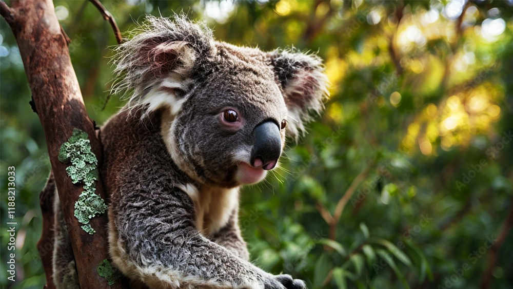 Fototapeta premium Wild Koala Resting on a Tree Branch in in Nature