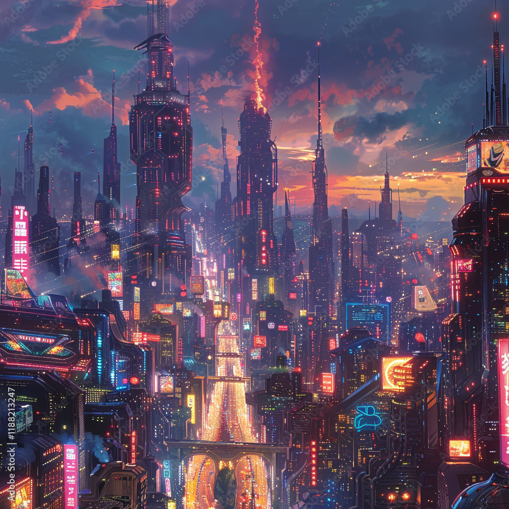 Fototapeta premium City Futuristic With Skyline Skyline Electric Depict