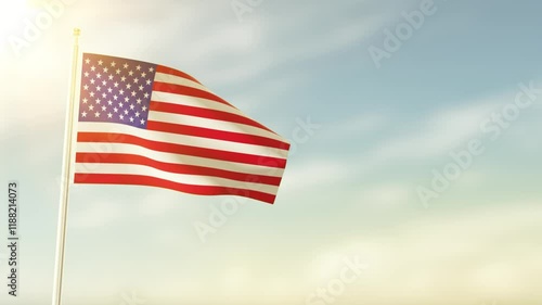 Close-up view of the America flag waving in the wind 4K Animation.