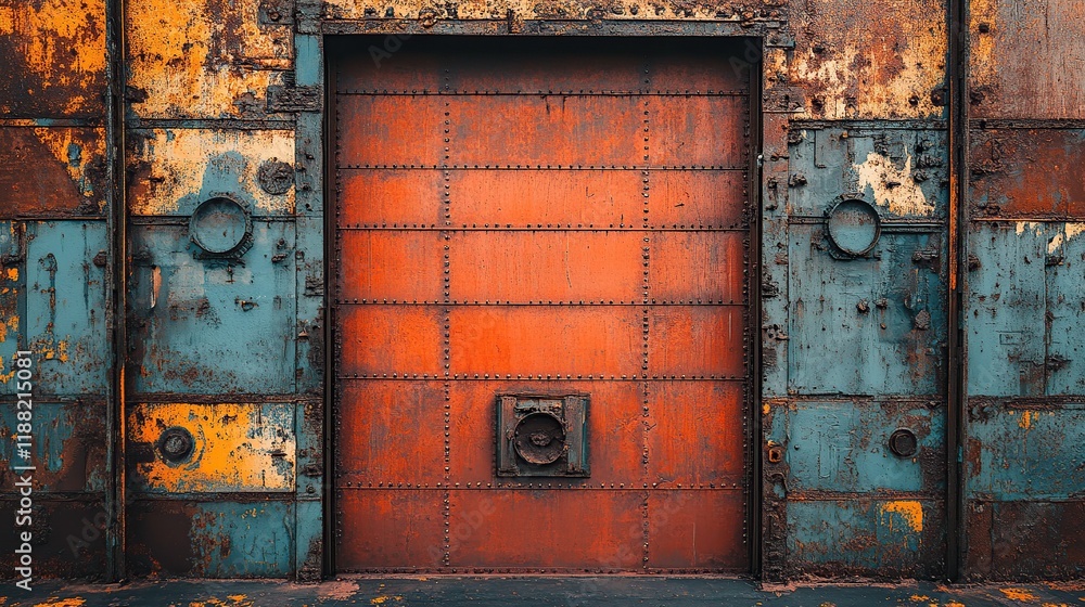 Rusty metal door in an abandoned industrial building. Rusty metal door in an abandoned industrial building.
