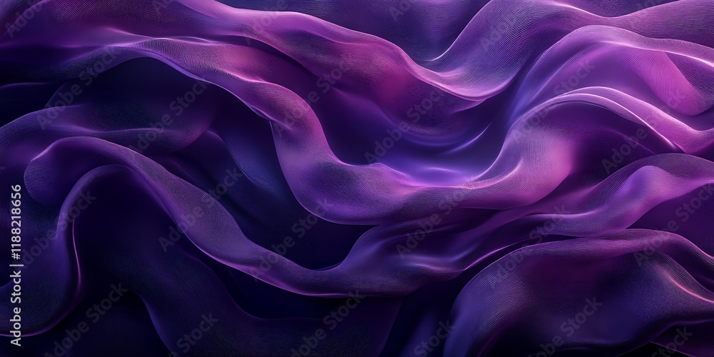 Fototapeta premium Purple silk fabric waves, flowing texture, elegant drape, studio shot, background design