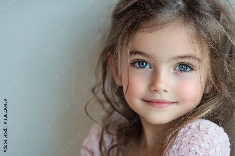 Close-up portrait of a cheerful little girl with soft natural lighting Close-up portrait of a cheerful little girl with soft natural lighting