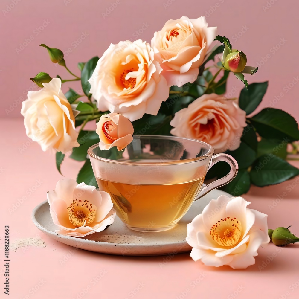 Peach Tea Roses Pink Background Still Life. Peach Tea Roses Pink Background Still Life.