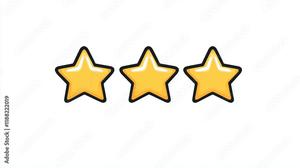 An illustration of 3-star icon, minimalist design. Rating. Review. User's feedback. Three yellow stars An illustration of 3-star icon, minimalist design. Rating. Review. User's feedback. Three yellow stars