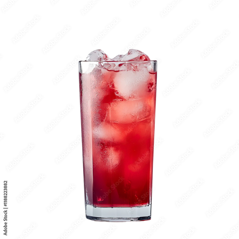 Extreme front view of a perfect looking Hibiscus Vodka Cooler drink isolated on a white transparent background Extreme front view of a perfect looking Hibiscus Vodka Cooler drink isolated on a white transparent background