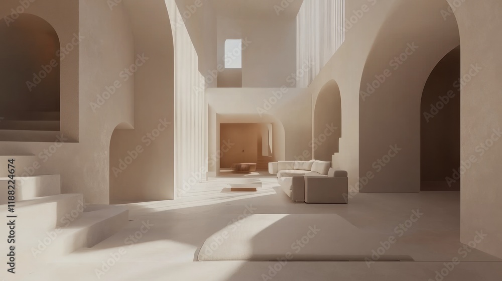Minimalist Modern Interior Design Featuring Arched Walls and Soft Lighting Minimalist Modern Interior Design Featuring Arched Walls and Soft Lighting