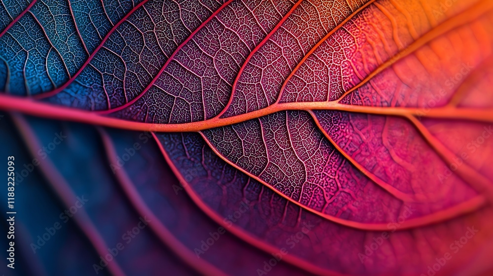 Fototapeta premium Backlit veins on a tropical leaf, textures glowing in vivid patterns, macro highlight, nature s intricacy