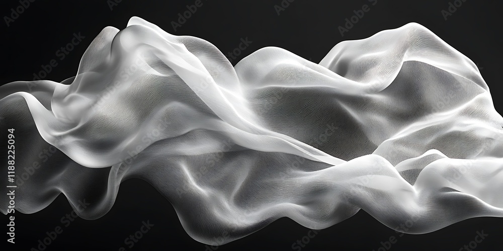 Fototapeta premium Flowing white fabric, dark background, abstract design, textile texture, website banner