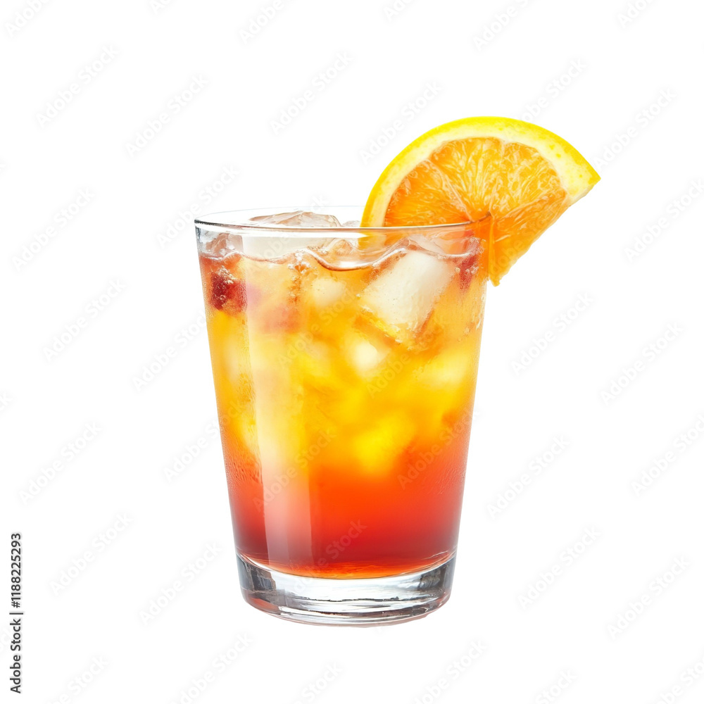 Extreme front view of a perfect looking Vodka Fruit Punch drink isolated on a white transparent background Extreme front view of a perfect looking Vodka Fruit Punch drink isolated on a white transparent background