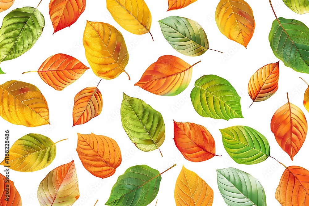 Colorful autumn leaves on white background. Flat lay, top view Colorful autumn leaves on white background. Flat lay, top view