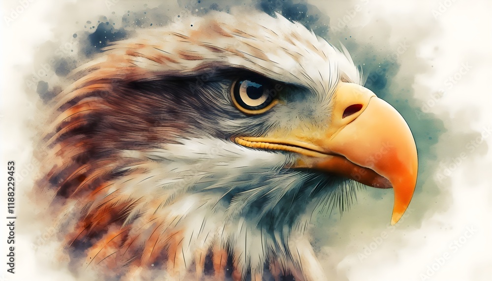 Fototapeta premium watercolor painting of an eagle with close up viewpoint