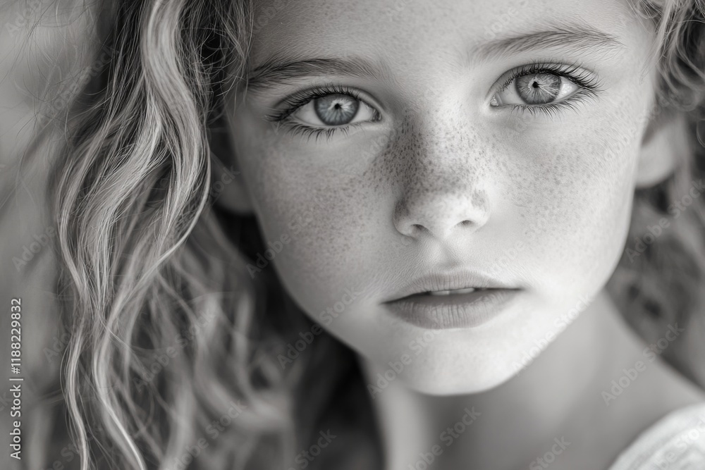 Black and white portrait of a young girl with expressive eyes Black and white portrait of a young girl with expressive eyes