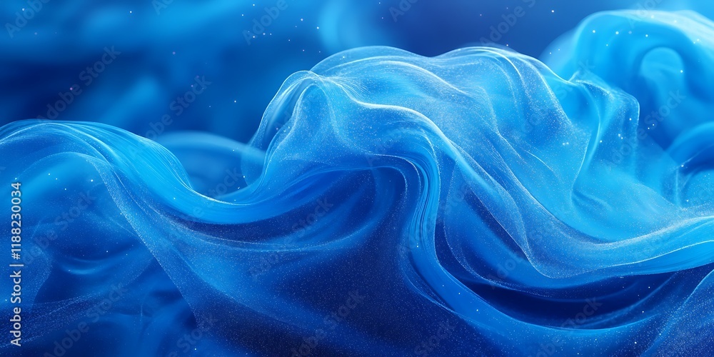 Fototapeta premium Blue fabric waves, abstract background, flowing texture, design element