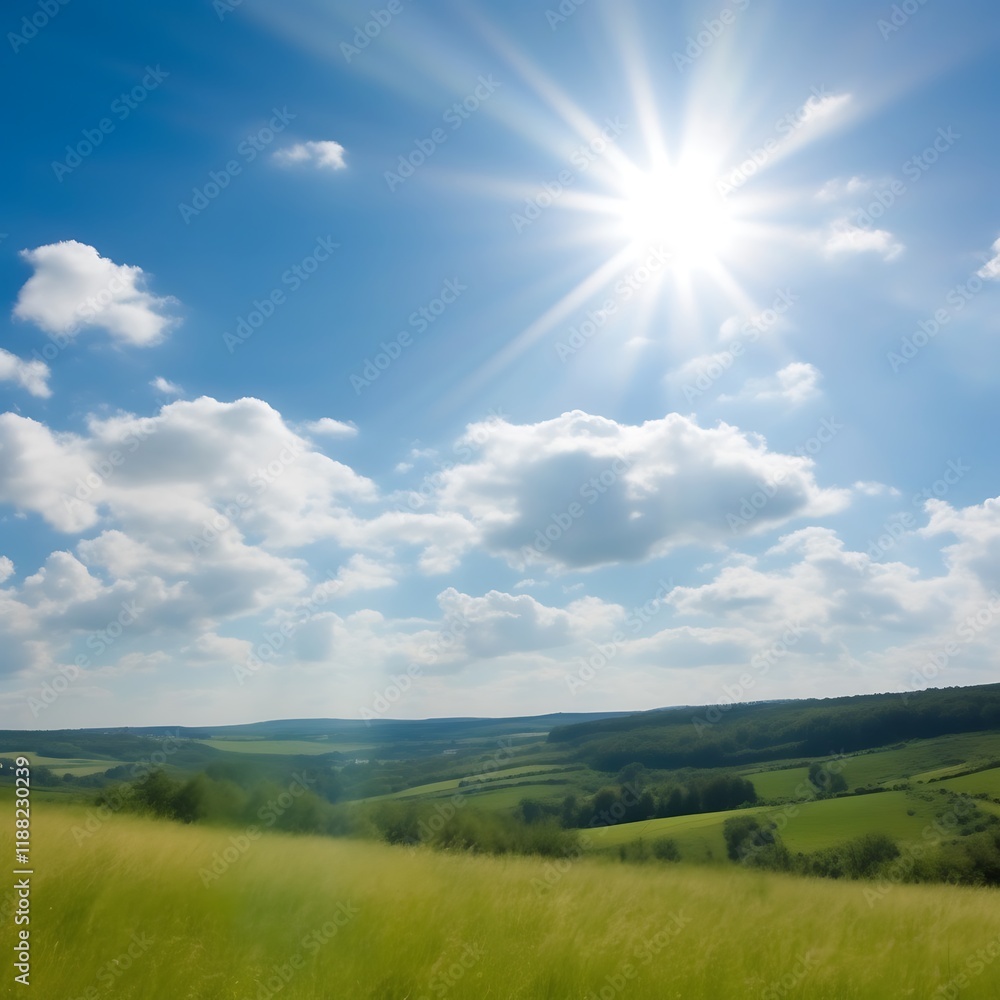 Sunny Day Over Rolling Green Hills And Fields Sunny Day Over Rolling Green Hills And Fields