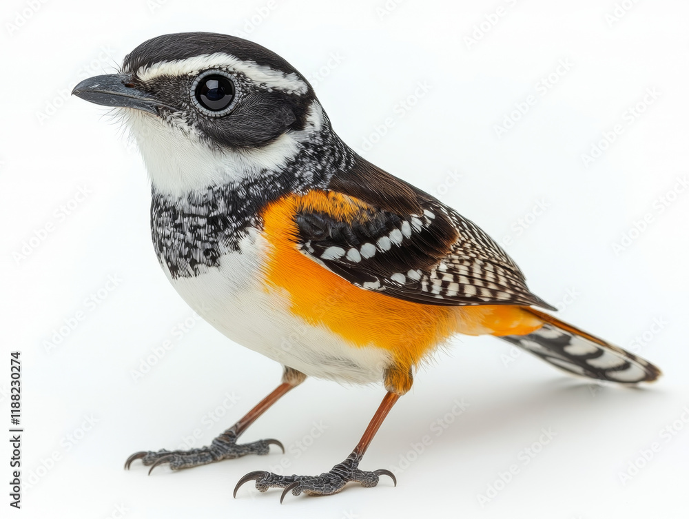 Fototapeta premium Vibrant small bird, black, white, and orange plumage.